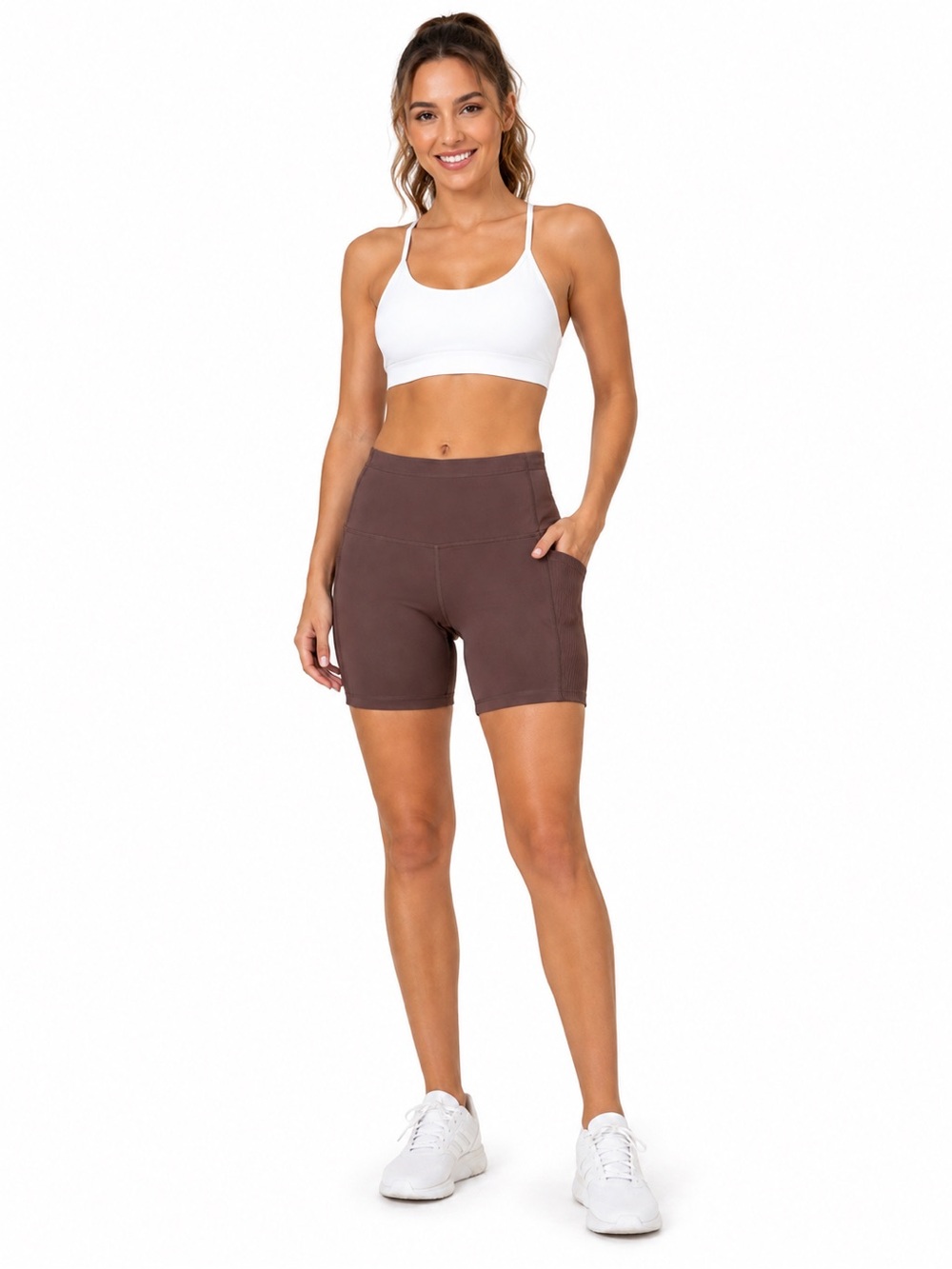 Mondetta Chocolate Brown High-Rise Bike Shorts with Pockets